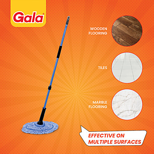 Gala Twist Mop Microfibre & Plastic With Rod - 4.3 ft, Blue & White, 1 pc  Unique Stain Remover