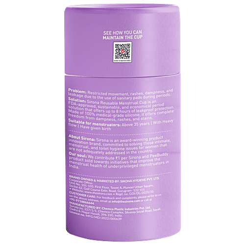 SIRONA FDA Approved Reusable Menstrual Cup for Women (Large Size) | Protection for Up to 8-10 Hours, 1 pc  Odour Free, FDA Approved