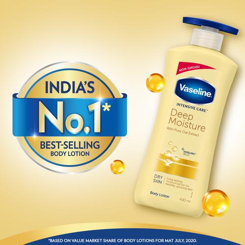 Vaseline Intensive Care Deep Moisture Body Lotion - Dry Skin, With Pure Oat Extract, Long Lasting Moisturization, 400 ml  