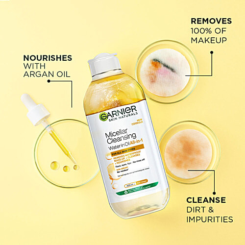 Garnier Oil infused Cleansing Water - Waterproof Makeup Remover For All Skin Types, 125 ml  