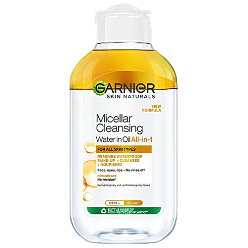 Garnier Oil infused Cleansing Water - Waterproof Makeup Remover For All Skin Types, 125 ml  