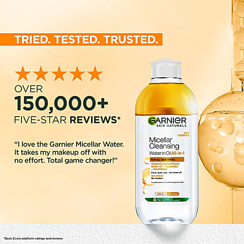 Garnier Oil infused Cleansing Water - Waterproof Makeup Remover For All Skin Types, 400 ml  
