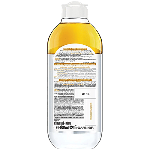 Garnier Oil infused Cleansing Water - Waterproof Makeup Remover For All Skin Types, 400 ml  