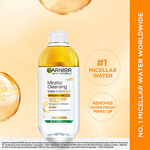 Garnier Oil infused Cleansing Water - Waterproof Makeup Remover For All Skin Types, 400 ml  