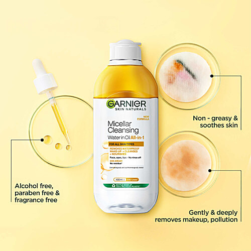 Garnier Oil infused Cleansing Water - Waterproof Makeup Remover For All Skin Types, 400 ml  