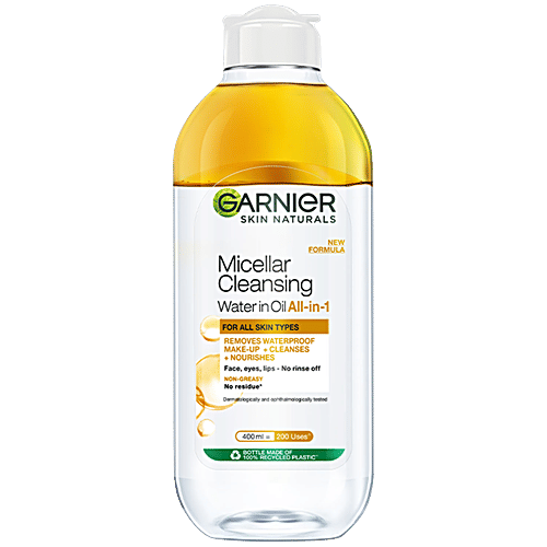 Garnier Oil infused Cleansing Water - Waterproof Makeup Remover For All Skin Types, 400 ml  