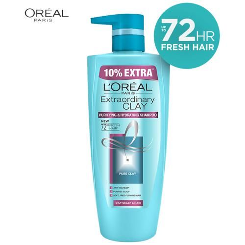 Loreal Paris Extraordinary Clay Purifying & Hydrating Shampoo - Oily Scalp & Hair, 72 HR Fresh Hair, 704 ml  