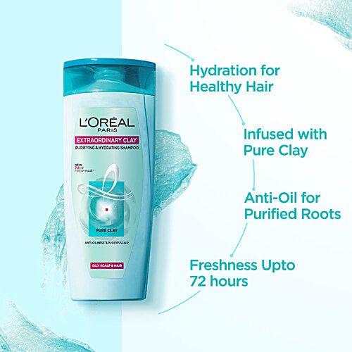 L'Oreal Paris Extraordinary Clay Purifying & Hydrating Shampoo - Oily Scalp & Dry Ends, 75 ml  