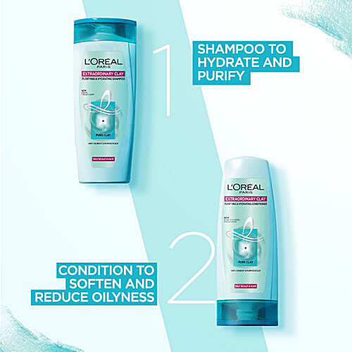 L'Oreal Paris Extraordinary Clay Purifying & Hydrating Shampoo - Oily Scalp & Dry Ends, 75 ml  