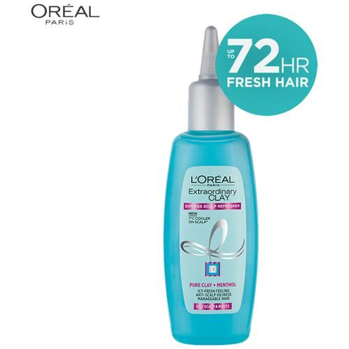 Loreal Paris Extraordinary Clay Express Scalp Refresher - Pure Clay + Menthol, Oily Scalp & Roots, 7'C Cooler on Scalp, 100 ml  