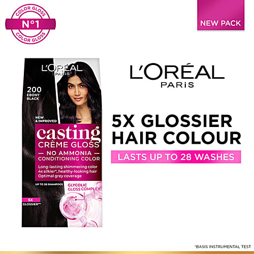 L'Oreal Paris Casting Creme Gloss Hair Colour, 72 ml + 87.5 g 200 Ebony Black 