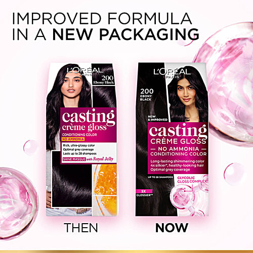 L'Oreal Paris Casting Creme Gloss Hair Colour, 72 ml + 87.5 g 200 Ebony Black 