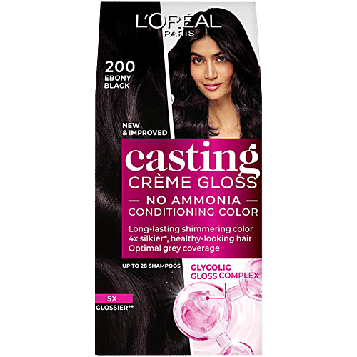 L'Oreal Paris Casting Creme Gloss Hair Colour, 72 ml + 87.5 g 200 Ebony Black 
