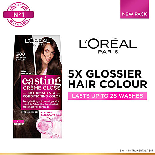 L'Oreal Paris Casting Creme Gloss Conditioning Hair Color, 72 ml + 87.5 g 300 Darkest Brown No Ammonia