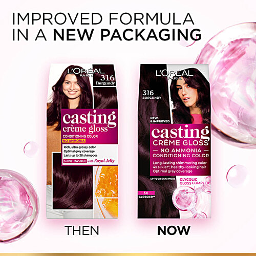 L'Oreal Paris Casting Creme Gloss Hair Colour, 72 ml + 87.5 g 316 Burgundy No Ammonia