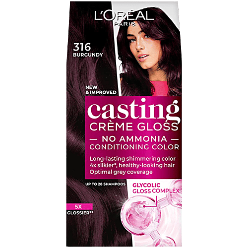 L'Oreal Paris Casting Creme Gloss Hair Colour, 72 ml + 87.5 g 316 Burgundy No Ammonia