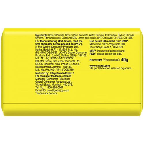 Cinthol Refreshing Deo Lime Bath Soap, 99.9% Germ Protection, 40 g  99.9% Germ Protection