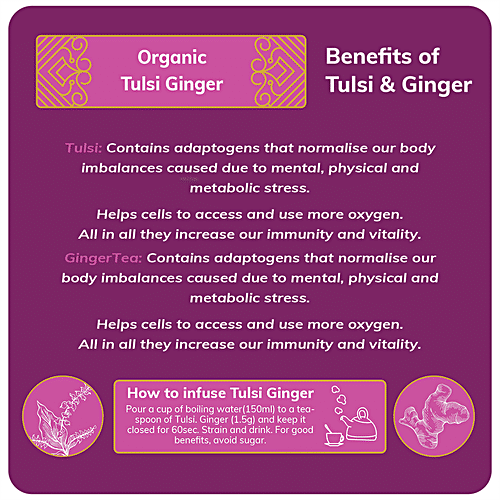 24 Mantra Organic -tulsi-ginger-herbal-infusion-tea-bag, 37.5 g (25 Bags x 1.5 g each) High Amount of Antioxidants