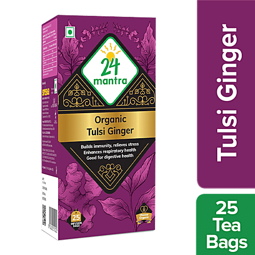 24 Mantra Organic -tulsi-ginger-herbal-infusion-tea-bag, 37.5 g (25 Bags x 1.5 g each) High Amount of Antioxidants