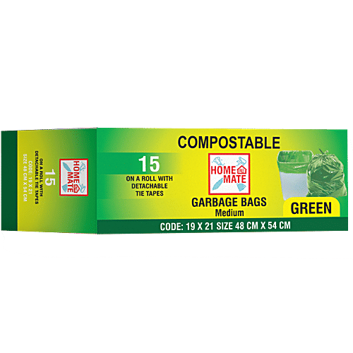 Home Mate Compostable Garbage Bag - Green, 19 X 21, 15 pcs  50 Micron
