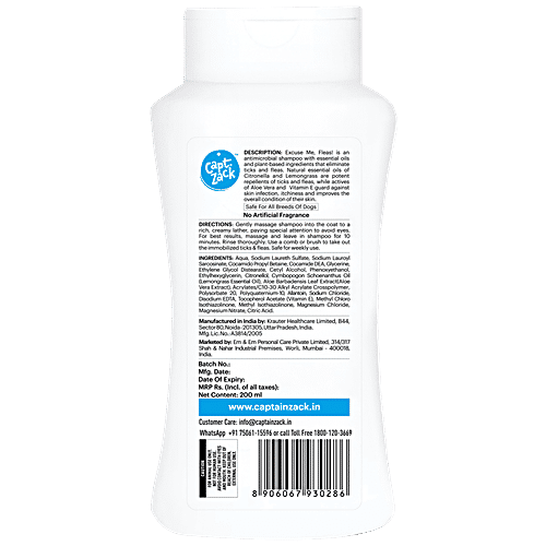 Captain Zack Excuse Me, Fleas! Anti-Tick & Flea Dog Shampoo, 200 ml  