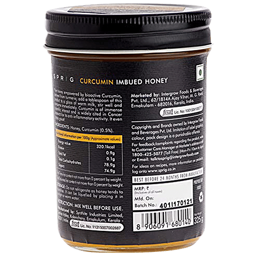 Sprig Curcumin Imbued Honey - Antioxidants, Flavanoids Rich, 325 g  Detox