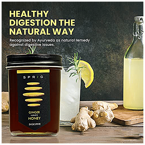 Sprig Ginger Imbued Honey -Natural With Fresh Ginger Extract, Weight Loss & Digestion, 325 g  Digestive