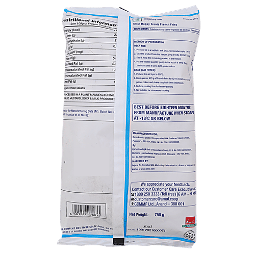 Amul Happy Treats French Fries, 750 g  Zero Cholesterol & Zero Trans Fat