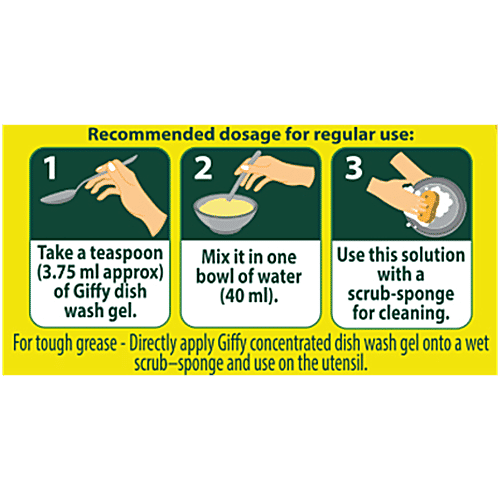 Giffy 2X Faster Concentrated Dish Wash Gel - With Active Salt & Lemon, 750 ml 50% More Effective