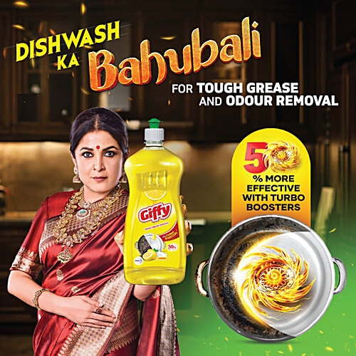 Giffy 2X Faster Concentrated Dish Wash Gel - With Active Salt & Lemon, 750 ml 50% More Effective