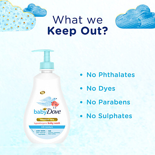 Baby Dove Rich Moisture Hypoallergenic Wash - Sensitive Care, Natural, No Parabens, 400 ml  No Sulfates, Parabens, Phthalates