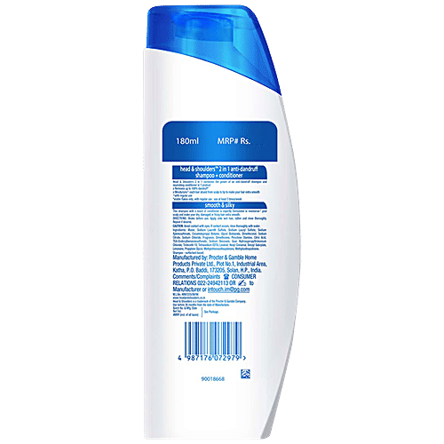 Head & Shoulders Smooth & Silky 2 in 1 Anti-Dandruff Shampoo + Conditioner, Upto 100% Dandruff Free, 180 ml  Upto 100% Dandruff Free