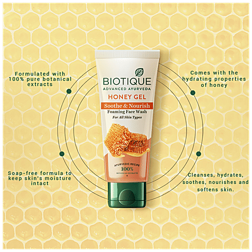 BIOTIQUE Soothe & Nourishing Foaming Face Wash - Honey Gel, For All Skin Type, 150 ml  100% Botanical Extracts
