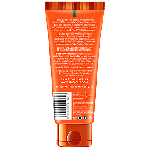 BIOTIQUE Sun Lotion - Face & Body, SPF40, For All Skin Types, Bio Carrot, 50 ml  