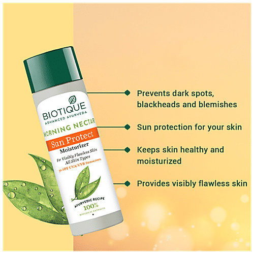 BIOTIQUE Sunscreen Moisturizer Lotion - Morning Nectar, Sun Protect, SPF 30+ UVA/UVB, For Visibly Flawless Skin, 120 ml  