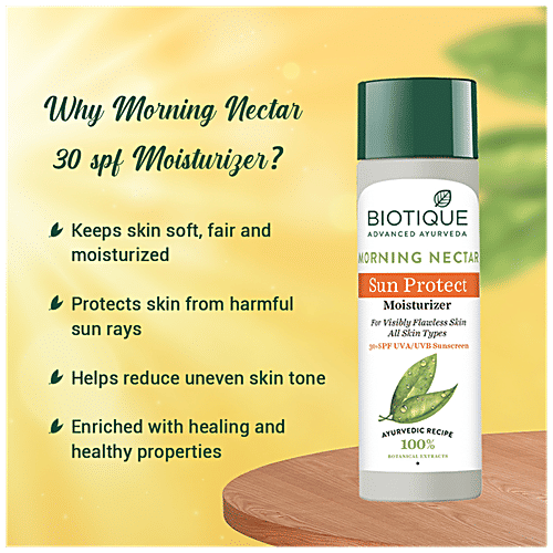 BIOTIQUE Sunscreen Moisturizer Lotion - Morning Nectar, Sun Protect, SPF 30+ UVA/UVB, For Visibly Flawless Skin, 120 ml  