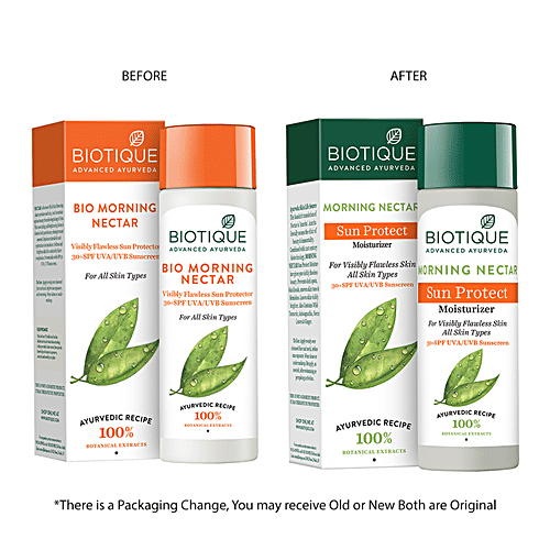 BIOTIQUE Sunscreen Moisturizer Lotion - Morning Nectar, Sun Protect, SPF 30+ UVA/UVB, For Visibly Flawless Skin, 120 ml  