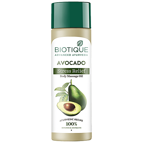 BIOTIQUE Body Massage Oil - Avocado, Stress Relief, 200 ml 100% Botanical Extracts
