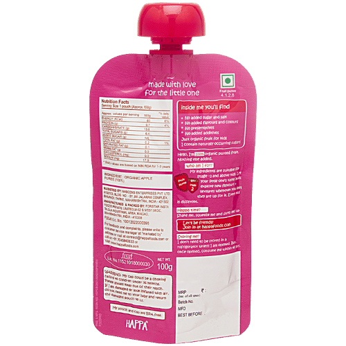 Happa Only Apples Organic Fruits Puree - Stage 2, 6 Months+, 100 g  