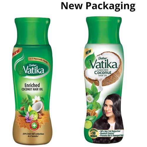 Buy Dabur Vatika Enriched Coconut Hair Oil - 50% Hairfall Reduction &  Dandruff Control, Ayurvedic Medicine, Coconut + 10 Herbs Online at Best  Price of Rs 162 - bigbasket