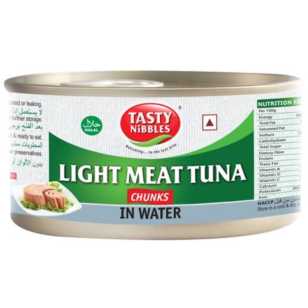 Tasty Nibbles Tuna Chunks - Light Meat, in Water, 185 g Canned light meat tuna chunks with water as base