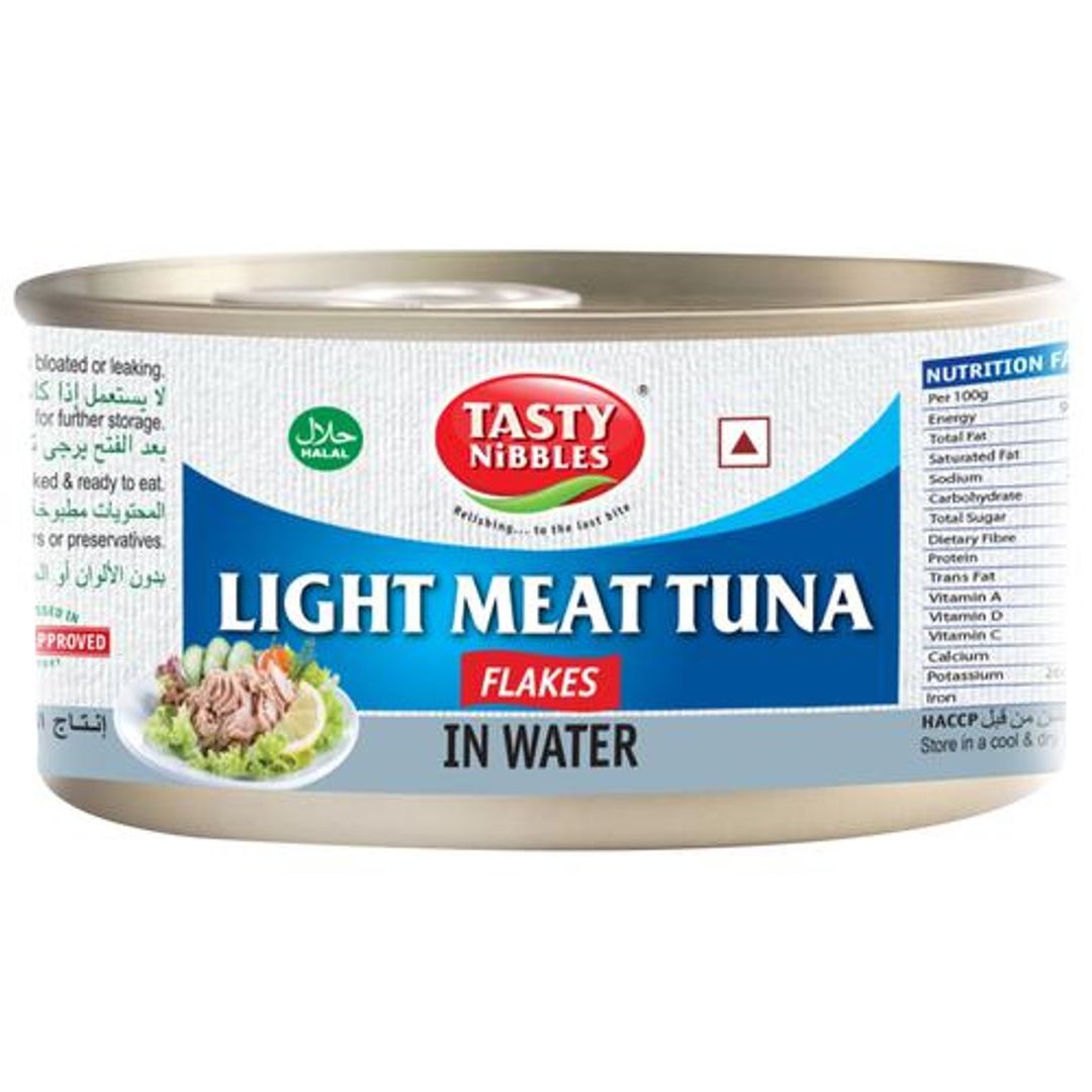 Tasty Nibbles Tuna Flakes - Light Meat, in Water, 185 g Canned light meat tuna flakes with water as base