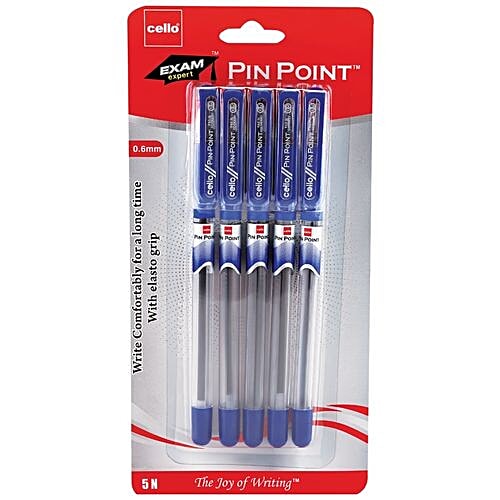 BIC Cello Pinpoint Ball Pen - Blue, 5 pcs  Write Comfortable  for a long Time With Elasto Grip
