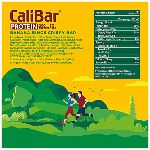 CaliBar Protein Bar - Crispy Banana, Low Sugar, 65 g  Low Sugar, Gluten Free