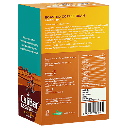 CaliBar Protein Bar - Crispy Coffee, Low Sugar, GoFit, 240 g (Pack of 6) Low Sugar, High Protein