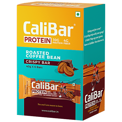 CaliBar Protein Bar - Crispy Coffee, Low Sugar, GoFit, 240 g (Pack of 6) Low Sugar, High Protein