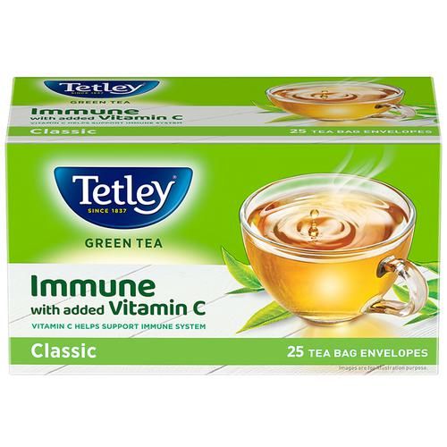 Tetley Green Tea - Immune With Added Vitamin C, Classic, 32.5 g (25 Bags x 1.3 g each) 