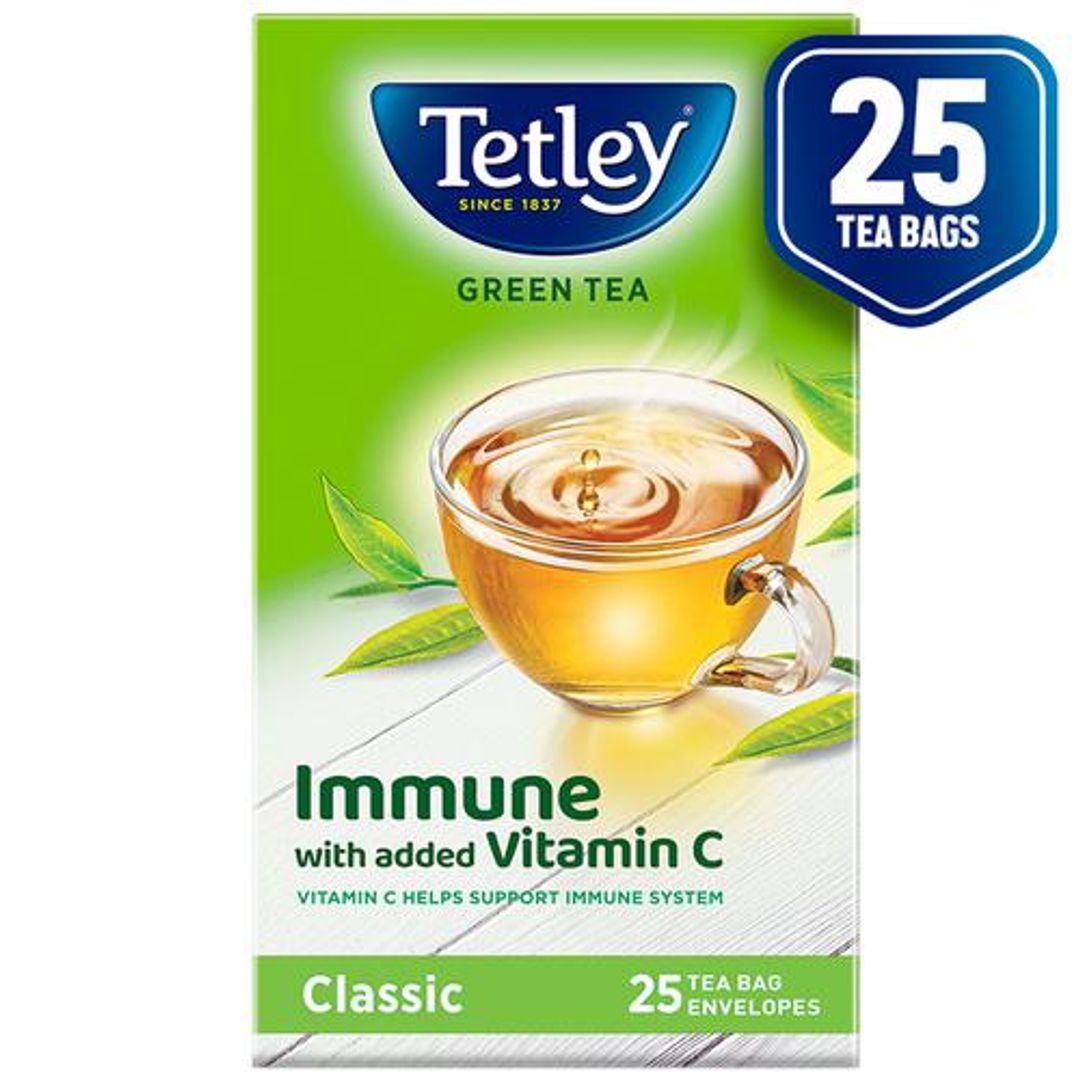 Tetley Green Tea - Immune With Added Vitamin C, Classic, 32.5 g (25 Bags x 1.3 g each)