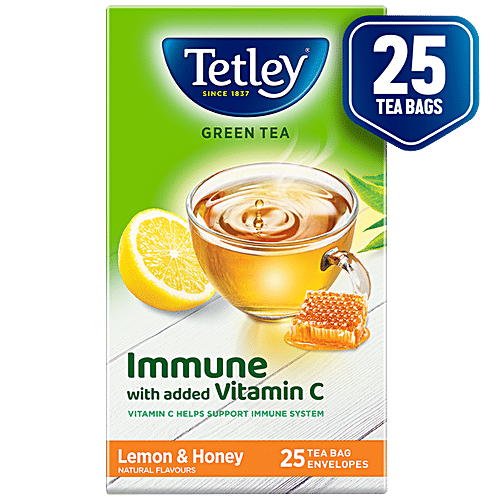 Tetley Green Tea Immune With Added Vitamin C, Lemon & Honey, 37.5 g (25 Bags x 1.5 g each) 