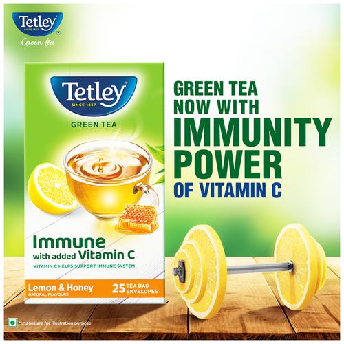 Tetley Green Tea - Lemon & Honey, 37.5 g (25 Bags x 1.5 g each) 
